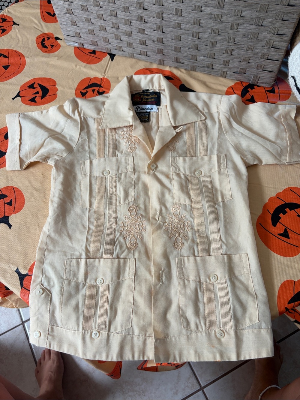 Boys' Cream Guayabera Button-Down Shirt